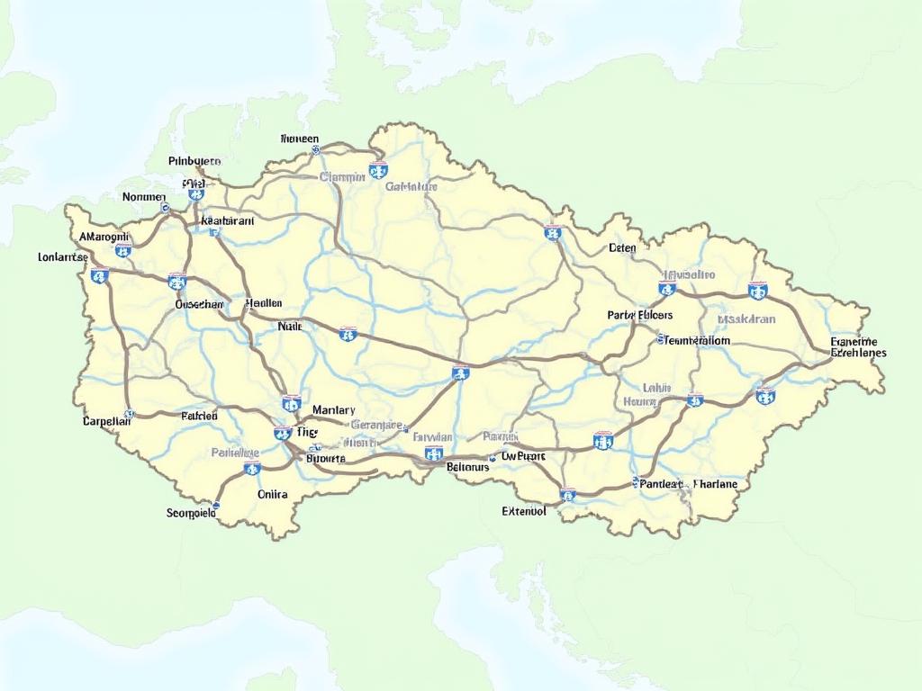 Detailní mapa České republiky s vyznačenými dálnicemi a silnicemi, které podléhají poplatku za dálniční známku.